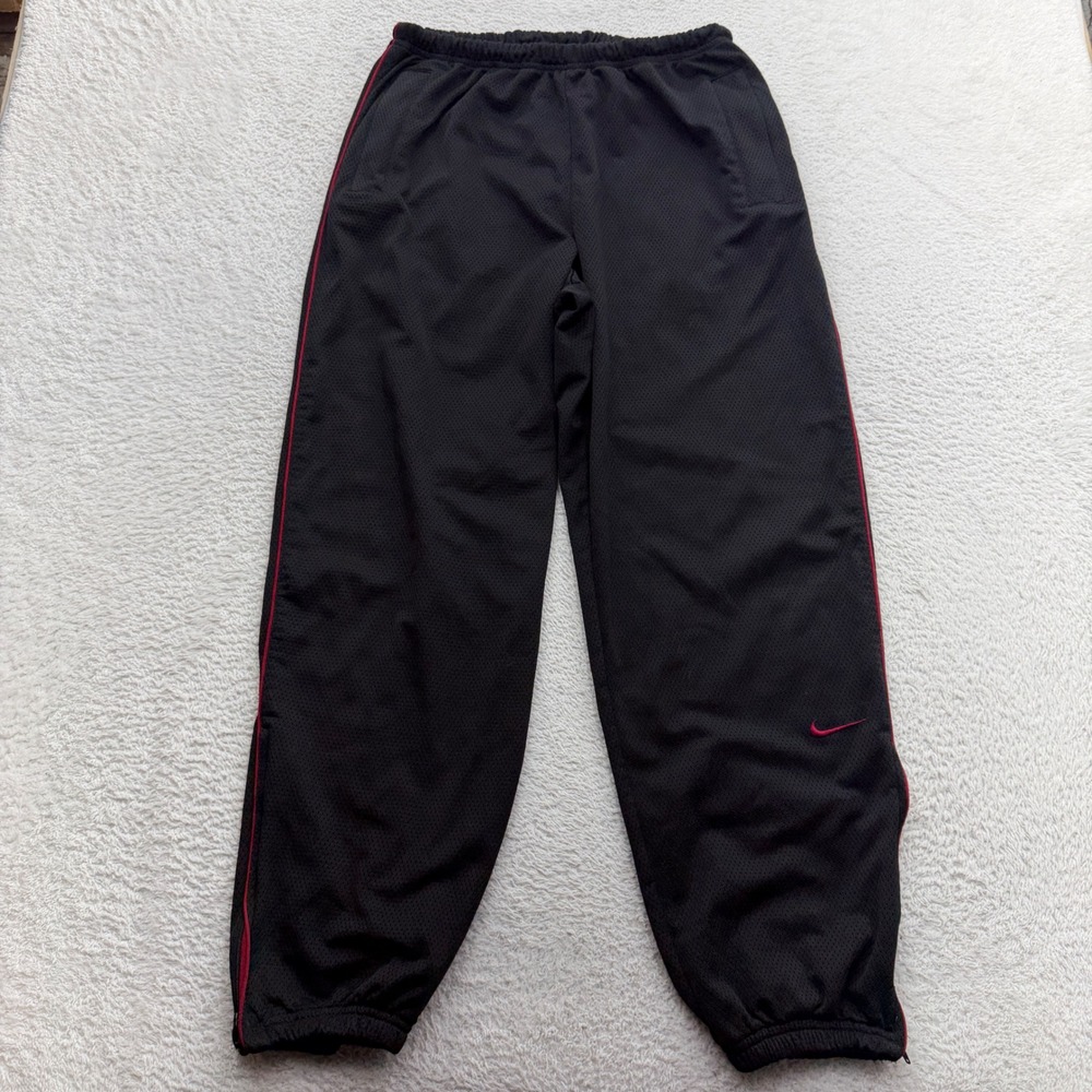 Nike Mens Mesh Track Pants Black Red Side Stripe Vintage 90s XL‎
